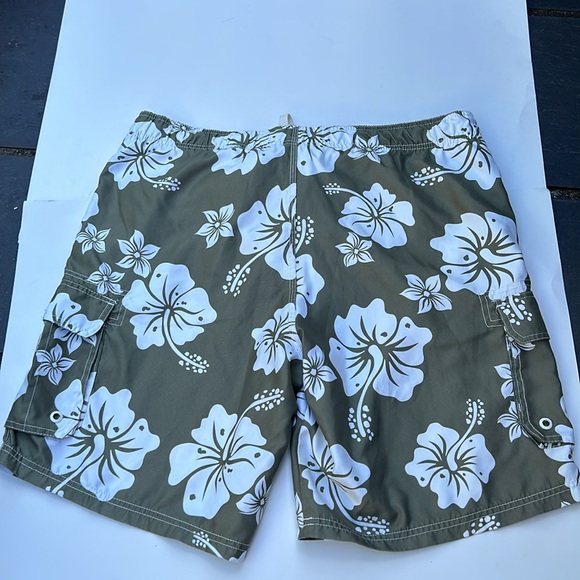Op Mens floral bathing shorts with tie front & 2 side pockets SZ Large - Picture 5 of 5